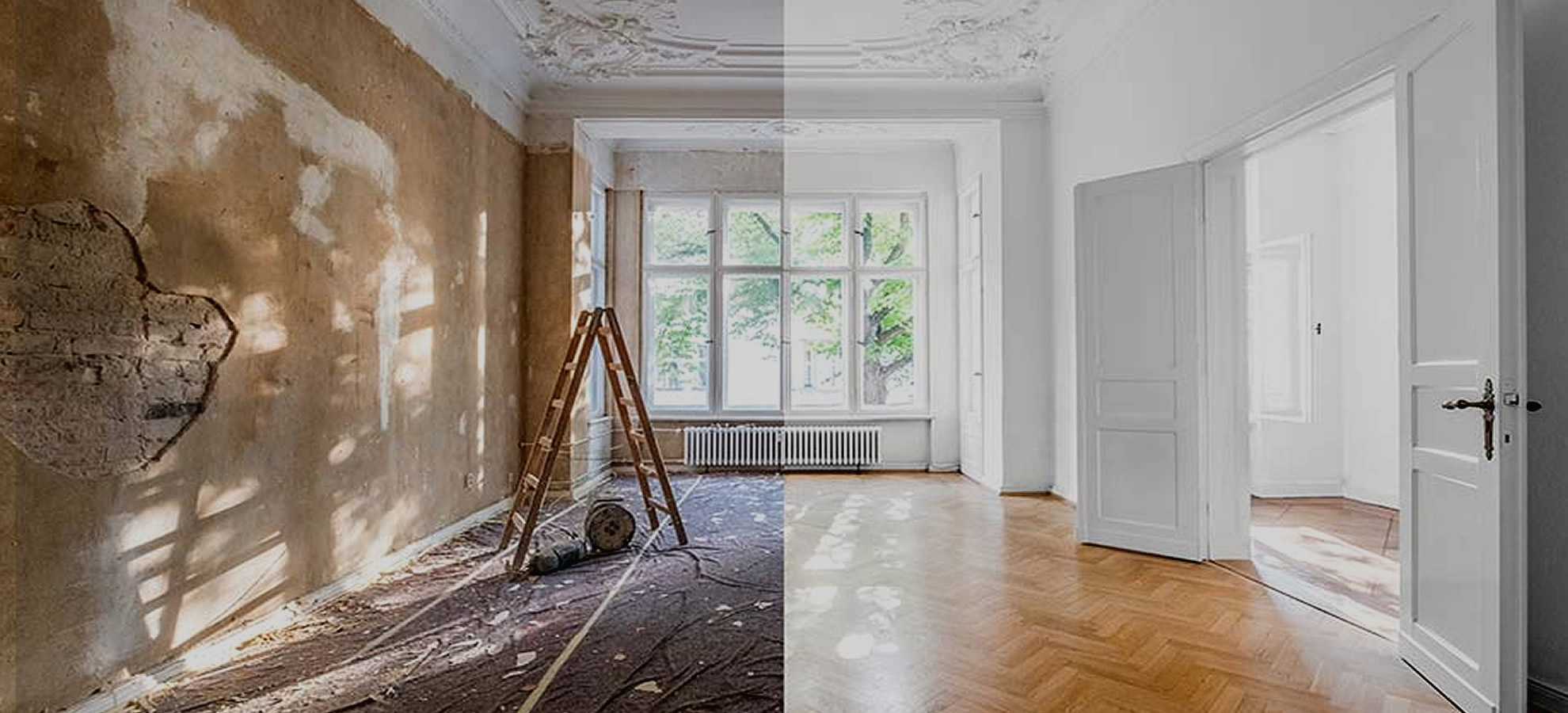 Interior renovation transforming a period room into a bright modern finish